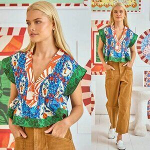 NWT Hunter Bell Grove Combo V Neckline Short Sleeve Lola Top Orange Size: Medium